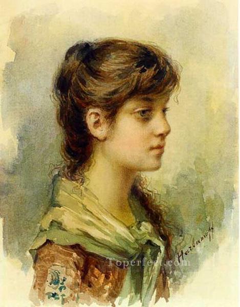 The Artists Daughter girl portrait Alexei Harlamov watercolour Oil Paintings